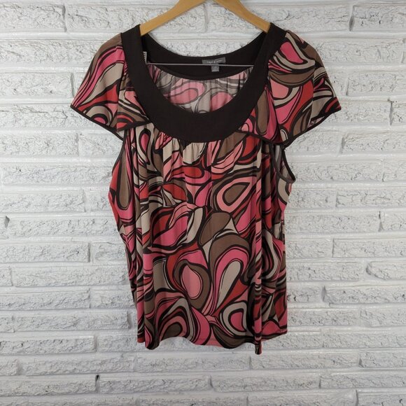 Apt 9 Womens Top 2X Plus Sleeveless Brown Pink Geometric Poly Blend GEO124E - Picture 1 of 8